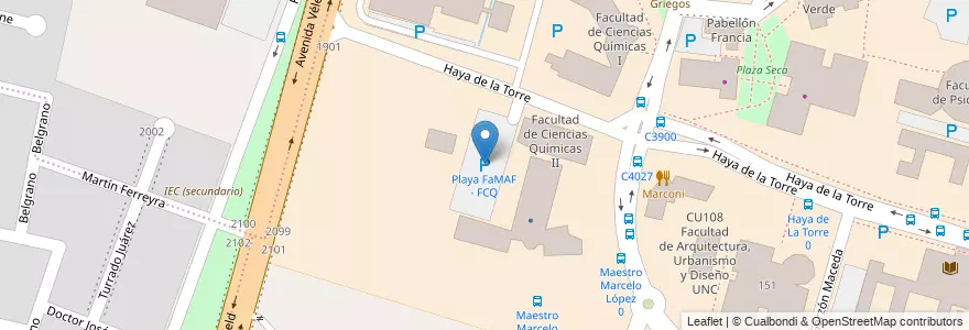 Mapa de ubicacion de Playa FaMAF - FCQ en الأرجنتين, Córdoba, Departamento Capital, Pedanía Capital, Córdoba, Municipio De Córdoba.