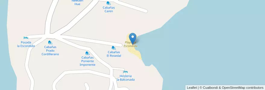 Mapa de ubicacion de Playa La Escondida en Arjantin, Şili, Neuquén, Departamento Aluminé.