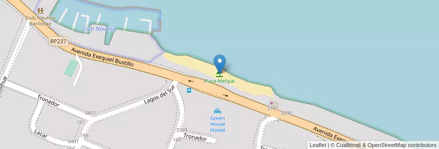 Mapa de ubicacion de Playa Melipal en آرژانتین, شیلی, استان ریو نگرو، آرژانتین, Departamento Bariloche, Municipio De San Carlos De Bariloche, San Carlos De Bariloche.