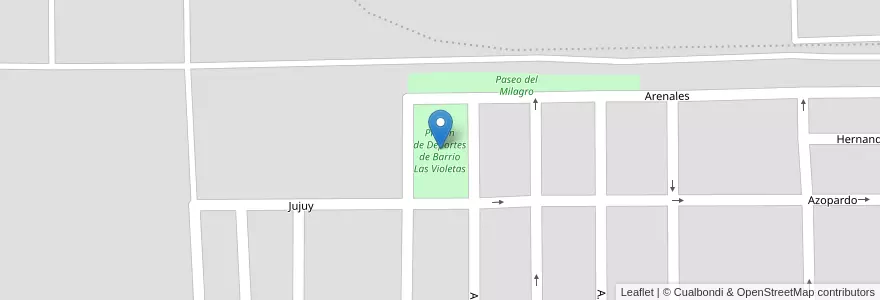 Mapa de ubicacion de Playon de Deportes de Barrio Las Violetas en 阿根廷, Córdoba, Departamento Tercero Arriba, Municipio De Río Tercero, Pedanía Salto, Río Tercero.