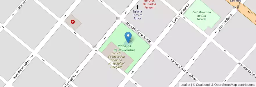 Mapa de ubicacion de Playón de la Escuela Normal en آرژانتین, استان بوئنوس آیرس, Partido De San Nicolás, San Nicolás De Los Arroyos.