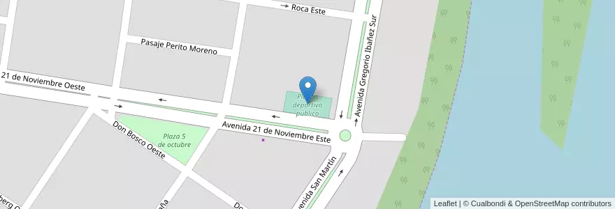 Mapa de ubicacion de Playón deportivo público en الأرجنتين, تشيلي, محافظة سانتا كروز, Corpen Aike, Comandante Luis Piedrabuena, Comandante Luis Piedrabuena.