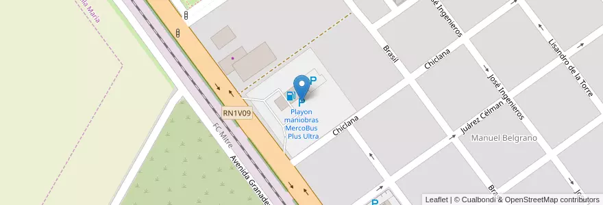 Mapa de ubicacion de Playon maniobras MercoBus - Plus Ultra en アルゼンチン, コルドバ州, Departamento General San Martín, Pedanía Villa María, Municipio De Villa María, Villa María.