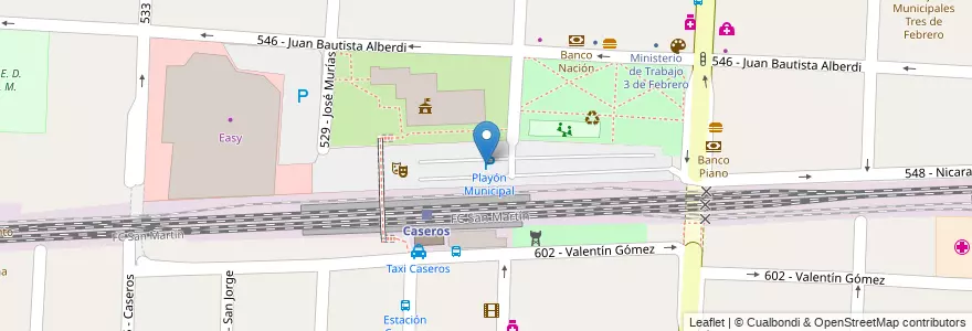 Mapa de ubicacion de Playón Municipal en 阿根廷, 布宜诺斯艾利斯省, Partido De Tres De Febrero, Caseros.