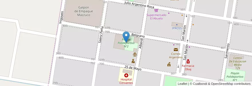 Mapa de ubicacion de Playón Polideportivo Nº2 en الأرجنتين, ريو نيغرو, Departamento General Roca, Municipio De Cervantes, Cervantes.