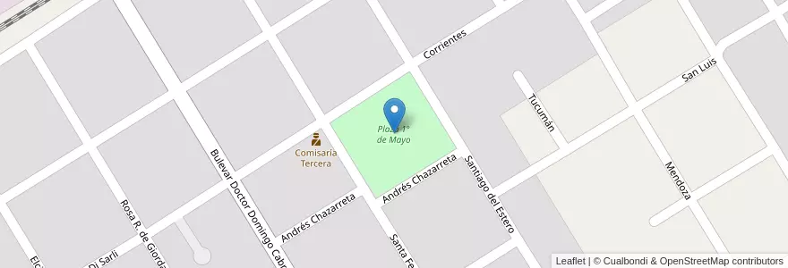 Mapa de ubicacion de Plaza 1° de Mayo en アルゼンチン, ブエノスアイレス州, Partido De Luján.