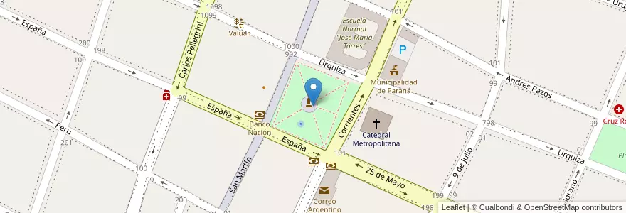 Mapa de ubicacion de Plaza 1° de Mayo en Argentinië, Entre Ríos, Departamento Paraná, Distrito Sauce, Paraná, Paraná.