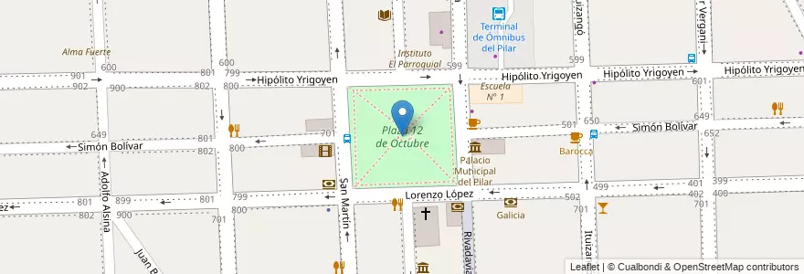 Mapa de ubicacion de Plaza 12 de Octubre en Аргентина, Буэнос-Айрес, Partido Del Pilar, Pilar.