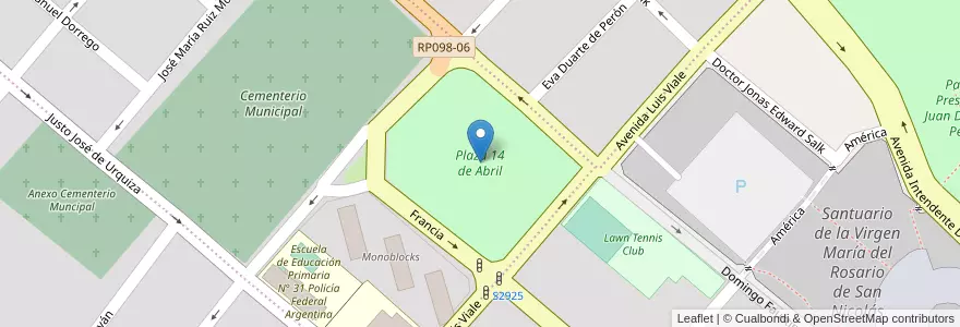 Mapa de ubicacion de Plaza 14 de Abril en Аргентина, Буэнос-Айрес, Partido De San Nicolás, San Nicolás De Los Arroyos.