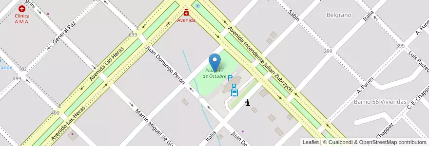 Mapa de ubicacion de Plaza 17 de Octubre en アルゼンチン, ミシオネス州, Departamento Apóstoles, Municipio De Apóstoles, Apóstoles.