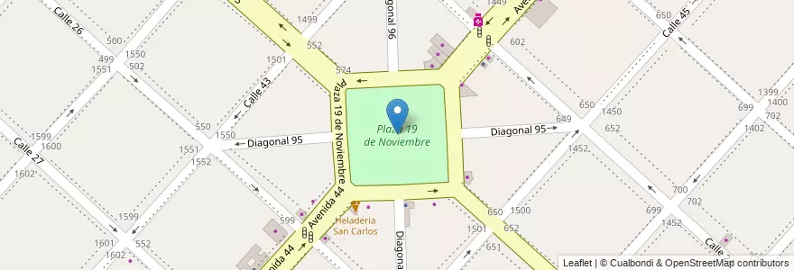 Mapa de ubicacion de Plaza 19 de Noviembre, Casco Urbano en アルゼンチン, ブエノスアイレス州, Partido De La Plata, La Plata.