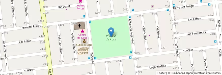 Mapa de ubicacion de Plaza 2 de Abril en Argentina, Cile, Mendoza, Departamento Las Heras, Distrito El Challao.