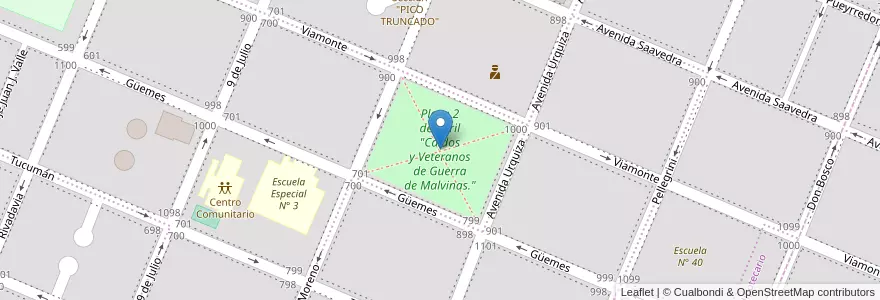 Mapa de ubicacion de Plaza 2 de Abril "Caídos y Veteranos de Guerra de Malvinas." en アルゼンチン, チリ, サンタクルス州, Pico Truncado, Deseado, Pico Truncado, Zona Central.