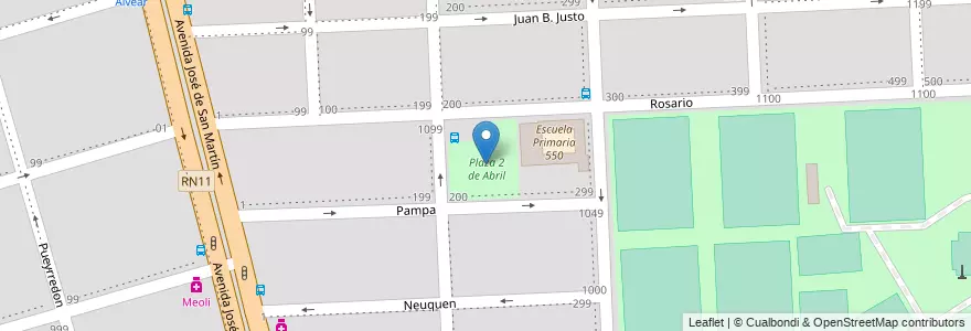 Mapa de ubicacion de Plaza 2 de Abril en 아르헨티나, Santa Fe, Departamento Rosario, Municipio De Granadero Baigorria, Granadero Baigorria.