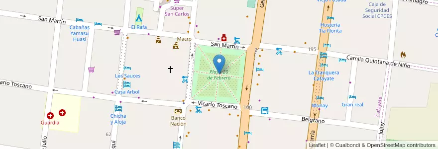 Mapa de ubicacion de Plaza 20 de Febrero en Argentine, Salta, Cafayate, Municipio De Cafayate.