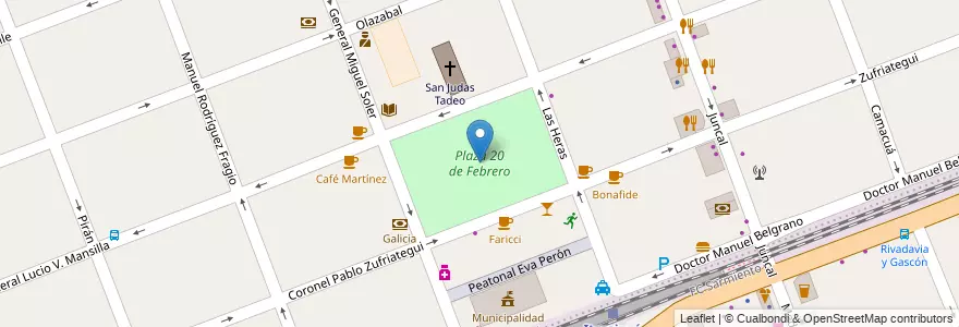 Mapa de ubicacion de Plaza 20 de Febrero en アルゼンチン, ブエノスアイレス州, Partido De Ituzaingó, Ituzaingó.