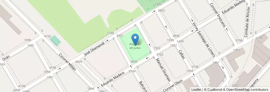 Mapa de ubicacion de Plaza 20 de Junio en Argentina, Buenos Aires, Partido De Lanús.