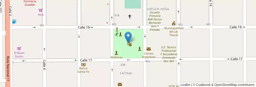 Mapa de ubicacion de Plaza 23 de agosto en Arjantin, Santa Fe, Departamento General Obligado, Municipio De Las Toscas.