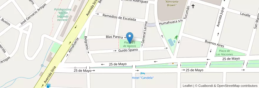 Mapa de ubicacion de Plaza 23 de Agosto en 아르헨티나, Jujuy, Departamento San Pedro, Municipio De San Pedro De Jujuy.