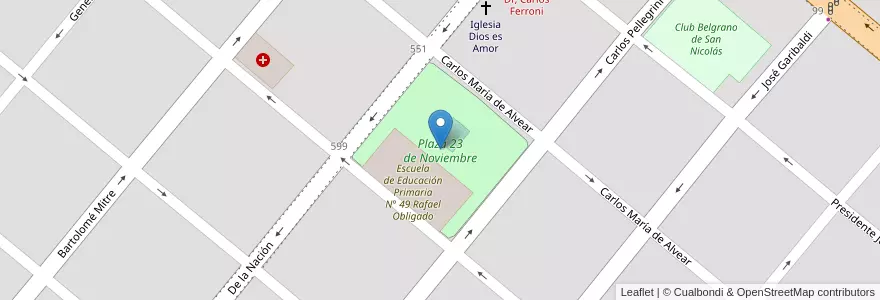 Mapa de ubicacion de Plaza 23 de Noviembre en アルゼンチン, ブエノスアイレス州, Partido De San Nicolás, San Nicolás De Los Arroyos.