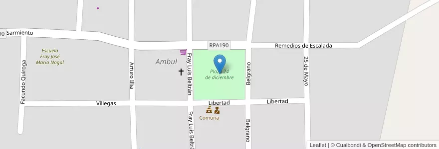 Mapa de ubicacion de Plaza 24 de diciembre en アルゼンチン, コルドバ州, Departamento San Alberto, Pedanía Ambul, Comuna De Ambul.