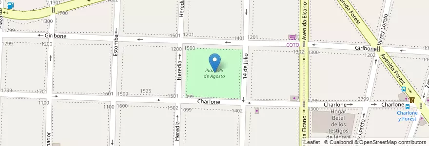 Mapa de ubicacion de Plaza 25 de Agosto, Villa Ortuzar en 아르헨티나, Ciudad Autónoma De Buenos Aires, 부에노스아이레스, Comuna 15.
