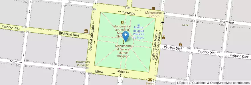 Mapa de ubicacion de Plaza 25 de Mayo en Arjantin, Santa Fe, Departamento General Obligado, Municipio De Reconquista, Reconquista.