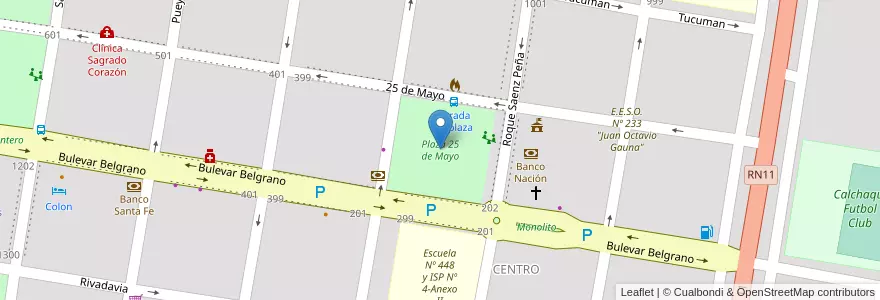 Mapa de ubicacion de Plaza 25 de Mayo en 아르헨티나, Santa Fe, Departamento Vera, Municipio De Calchaquí.