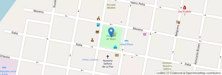 Mapa de ubicacion de Plaza 25 de Mayo en Argentina, Entre Ríos, Departamento La Paz, Distrito Estacas, La Paz.
