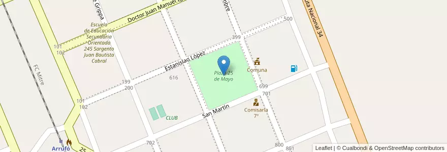 Mapa de ubicacion de Plaza 25 de Mayo en Argentinien, Santa Fe, Departamento San Cristóbal, Municipio De Arrufó.