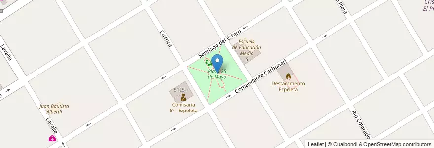 Mapa de ubicacion de Plaza 25 de Mayo en アルゼンチン, ブエノスアイレス州, Partido De Quilmes, Ezpeleta.