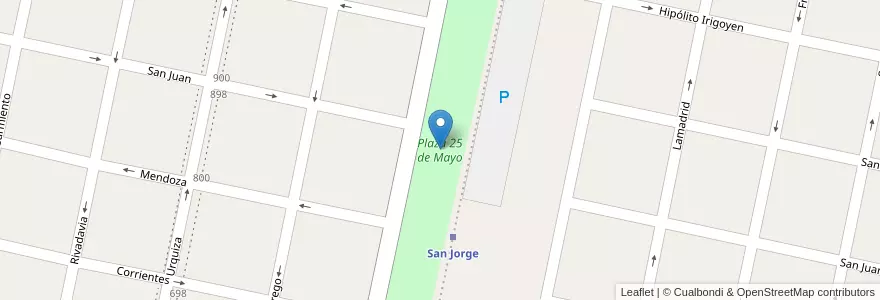 Mapa de ubicacion de Plaza 25 de Mayo en アルゼンチン, サンタフェ州, Departamento San Martín, Municipio De San Jorge.