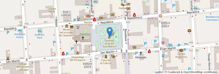 Mapa de ubicacion de Plaza 25 de Mayo en アルゼンチン, カタマルカ州, Departamento Capital, Municipio De San Fernando Del Valle De Catamarca, San Fernando Del Valle De Catamarca.