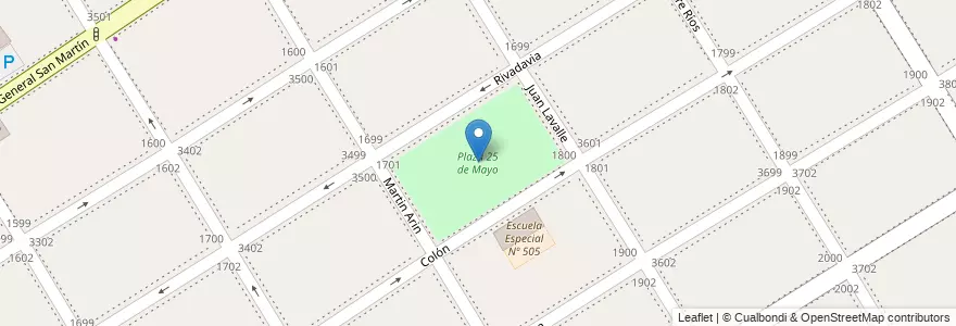 Mapa de ubicacion de Plaza 25 de Mayo en アルゼンチン, ブエノスアイレス州, Partido De Almirante Brown, Rafael Calzada.