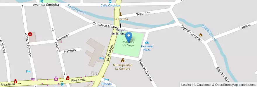 Mapa de ubicacion de Plaza 25 de Mayo en Argentine, Córdoba, Departamento Punilla, Pedanía Dolores, Municipio De La Cumbre.