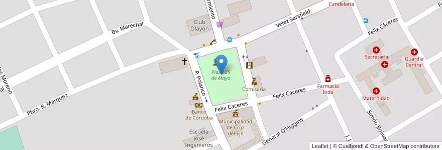 Mapa de ubicacion de Plaza 25 de Mayo en Argentinien, Provinz Córdoba, Departamento Cruz Del Eje, Municipio De Cruz Del Eje, Pedanía Cruz Del Eje, Cruz Del Eje.
