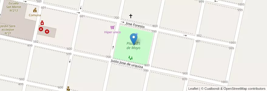 Mapa de ubicacion de Plaza 25 de Mayo en アルゼンチン, サンタフェ州, Municipio De Chañar Ladeado, Departamento Caseros.