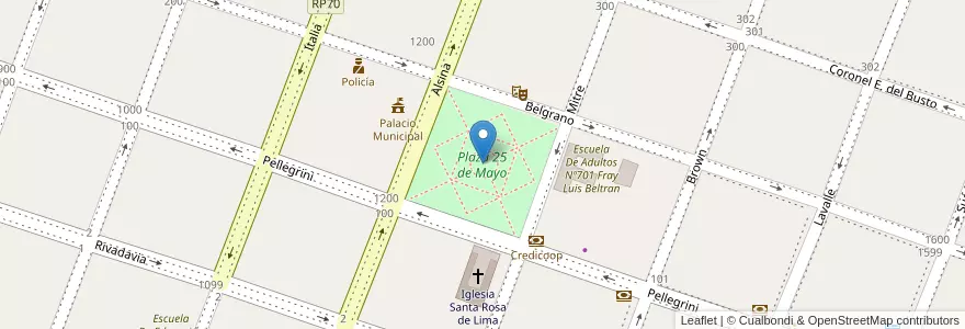 Mapa de ubicacion de Plaza 25 de Mayo en アルゼンチン, ブエノスアイレス州, Partido De Bragado, Bragado.