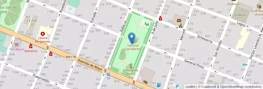 Mapa de ubicacion de Plaza 25 de Mayo en アルゼンチン, ブエノスアイレス州, Partido De Pergamino.