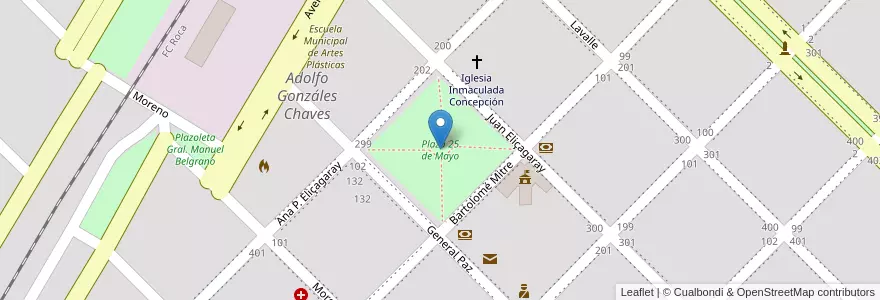 Mapa de ubicacion de Plaza 25 de Mayo en Argentina, Buenos Aires, Partido De Adolfo Gonzales Chaves, Adolfo Gonzáles Chaves.
