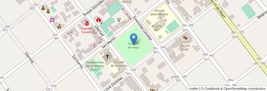 Mapa de ubicacion de Plaza 25 de mayo en Arjantin, Misiones, Departamento San Javier, Municipio De San Javier.