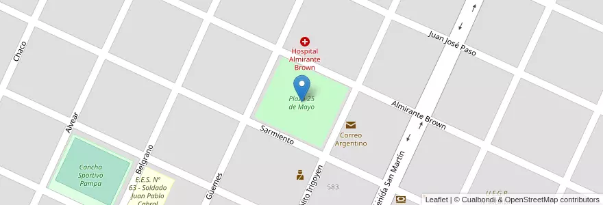Mapa de ubicacion de Plaza 25 de Mayo en アルゼンチン, チャコ州, Almirante Brown, Municipio De Pampa Del Infierno, Pampa Del Infierno.