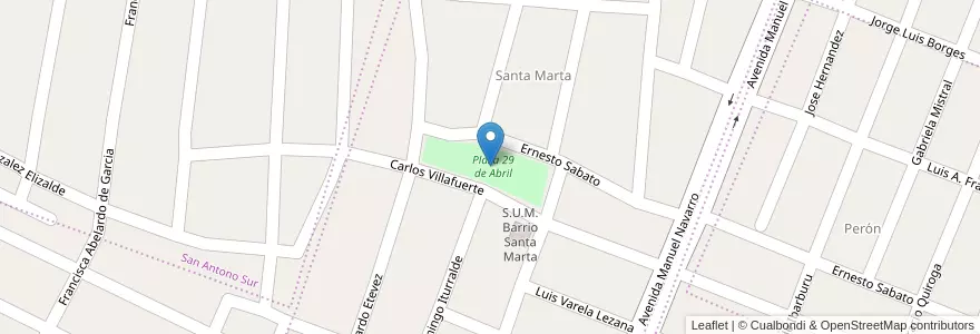 Mapa de ubicacion de Plaza 29 de Abril en アルゼンチン, カタマルカ州, Departamento Capital, Municipio De San Fernando Del Valle De Catamarca, San Fernando Del Valle De Catamarca.