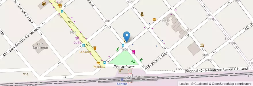 Mapa de ubicacion de Plaza en アルゼンチン, ブエノスアイレス州, Partido De Tres De Febrero, Santos Lugares.