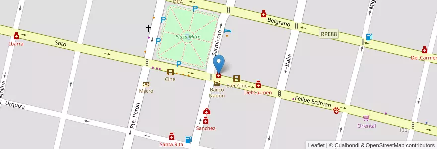 Mapa de ubicacion de Plaza en الأرجنتين, Córdoba, Departamento San Javier, Pedanía Dolores, Municipio De Villa Dolores, Villa Dolores.
