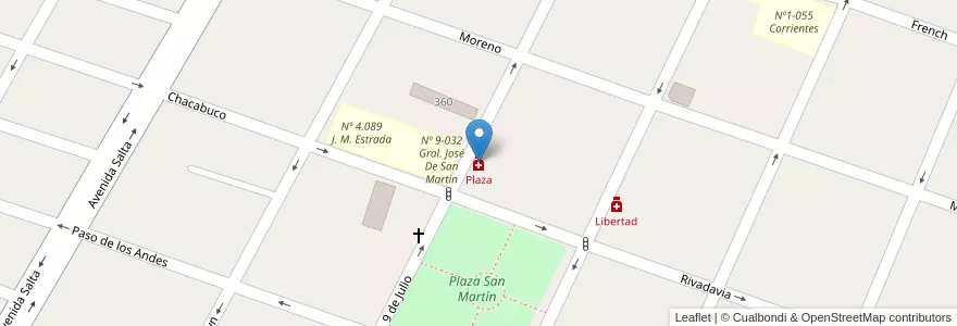 Mapa de ubicacion de Plaza en آرژانتین, شیلی, Mendoza, Departamento San Martín, Distrito Ciudad De San Martín.