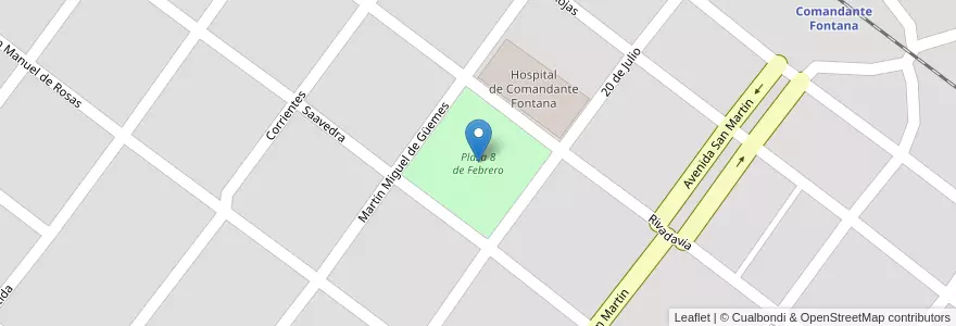 Mapa de ubicacion de Plaza 8 de Febrero en الأرجنتين, Formosa, Departamento Patiño, Municipio De Comandante Fontana.