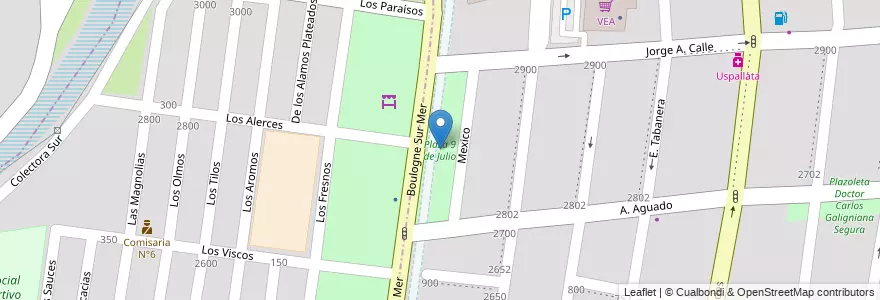 Mapa de ubicacion de Plaza 9 de Julio en Аргентина, Чили, Мендоса, Departamento Capital, Ciudad De Mendoza.
