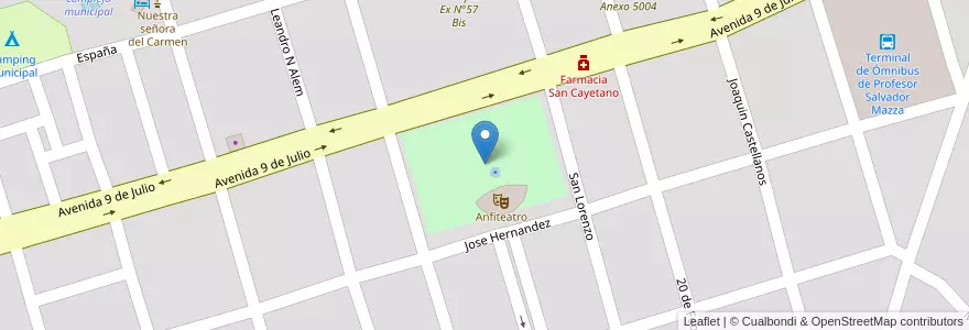 Mapa de ubicacion de Plaza 9 de Julio en アルゼンチン, サルタ州, General San Martín, Municipio De Profesor Salvador Mazza, Profesor Salvador Mazza.