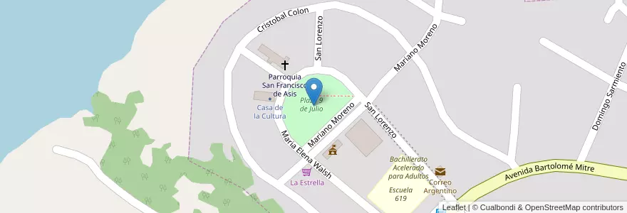 Mapa de ubicacion de Plaza 9 de Julio en アルゼンチン, ミシオネス州, Departamento Montecarlo, Municipio De Puerto Piray, Puerto Piray.
